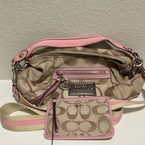 Coach Poppy Metallic Pink Shoulder Bag with Crossbody Strap and Wallet